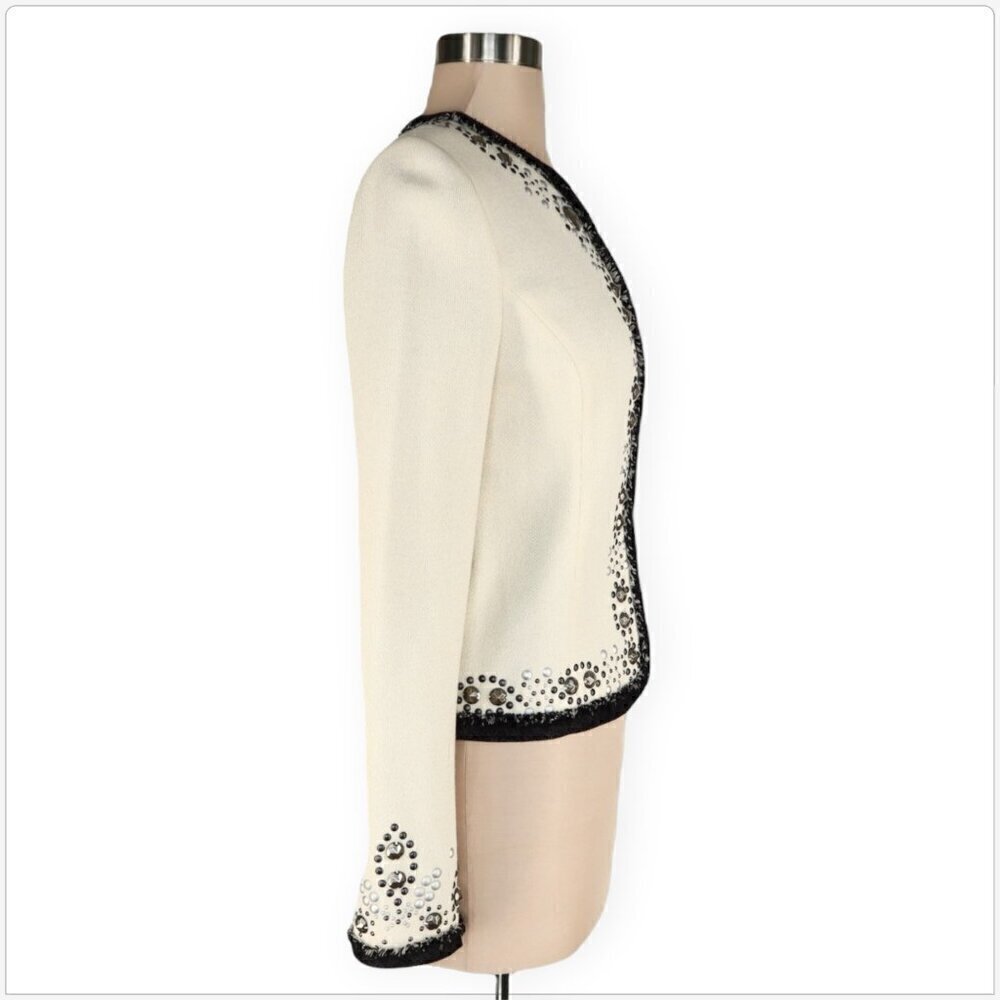 St. John Jacket Couture White Studded Embellished Fringe Blazer $2095 NWT New 2 - Picture 3 of 6